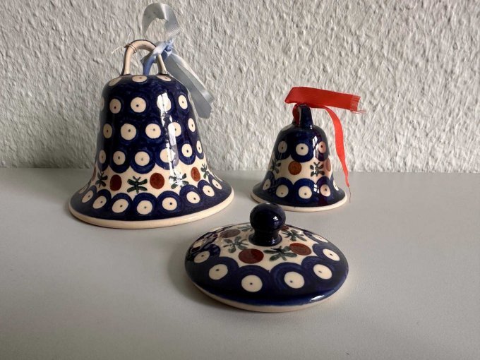 Bunzlauer Keramik Set - 1 Glocke groß, 1 Glocke klein, 1 Deckel
