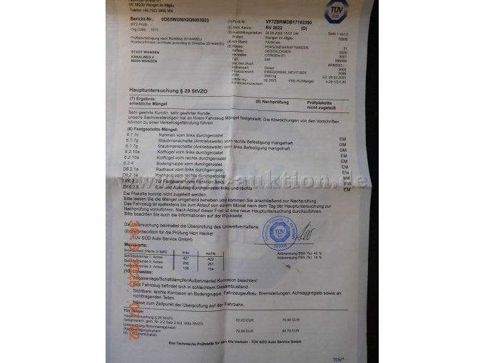 Mängelbericht TÜV