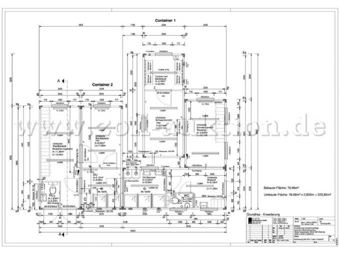 Grundriss Containeranlage mit Erweiterungsmodulen