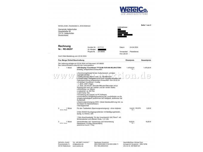 Rechnung Countdown-Uhr Seite 1