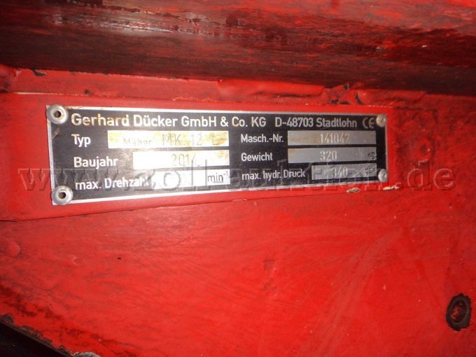 Dücker Mähkombination MK 25-800,
Typenschild Schlegelmähkopf MK 12