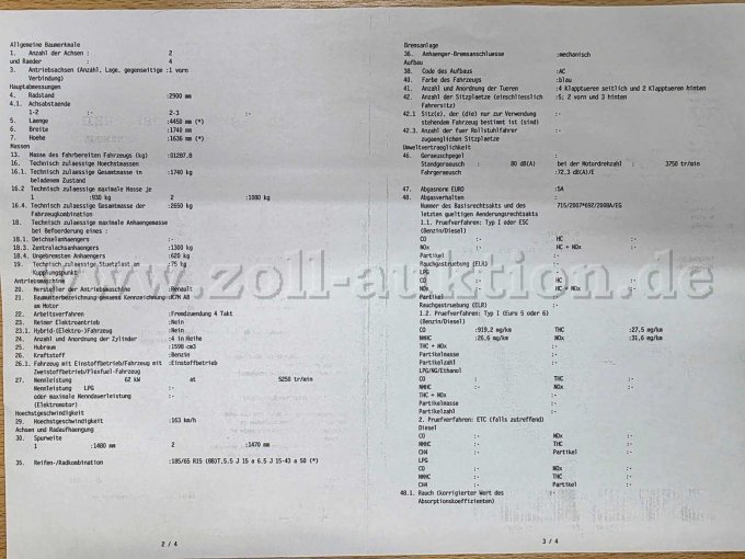 PKW Dacia Logan SD, EG-Übereinstimmungsbescheinigung Seite 2 Ansicht