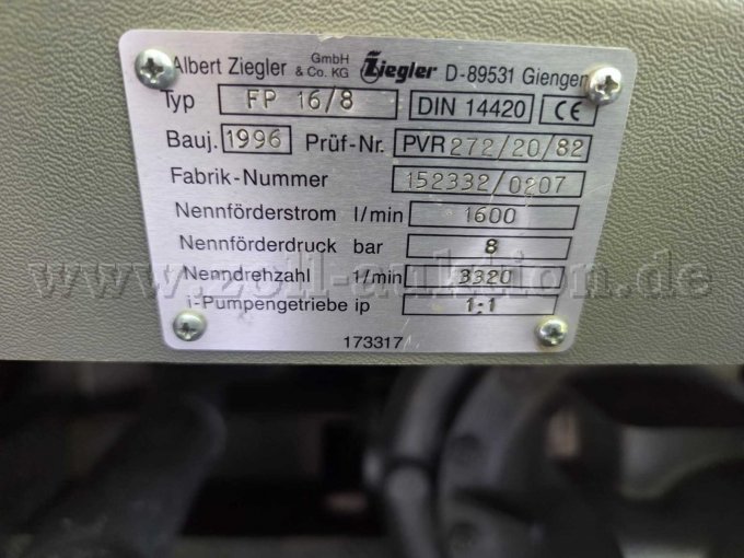 Typenschild eingebaute Feuerlöschkreiselpumpe