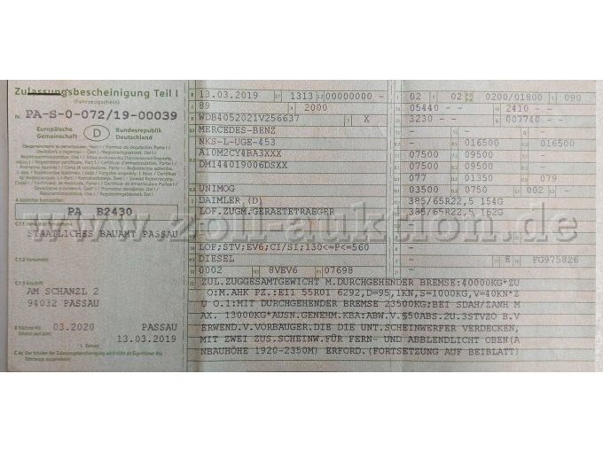 Zulassungsbescheinigung Teil I