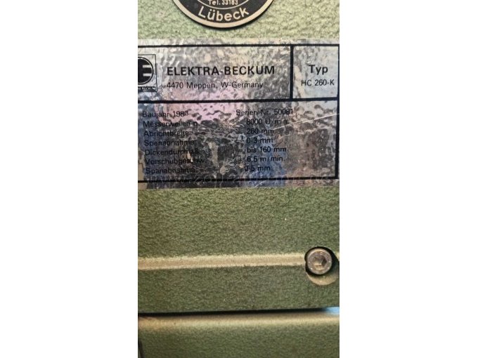 Typenschild und Technische Daten der HC-260-K