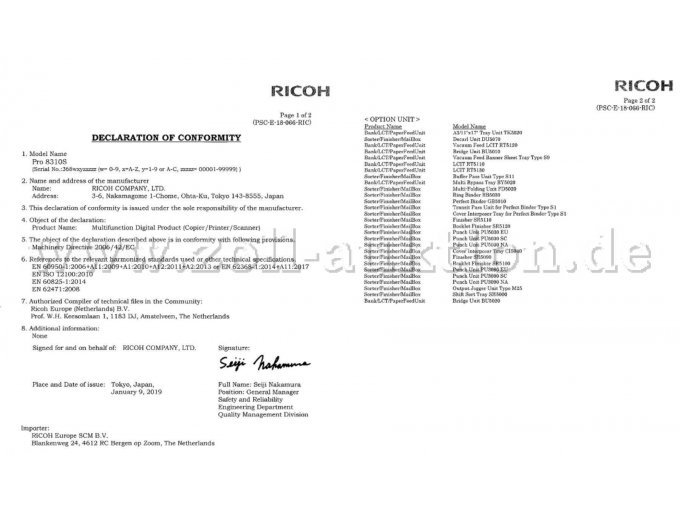 Declaration of Conformity