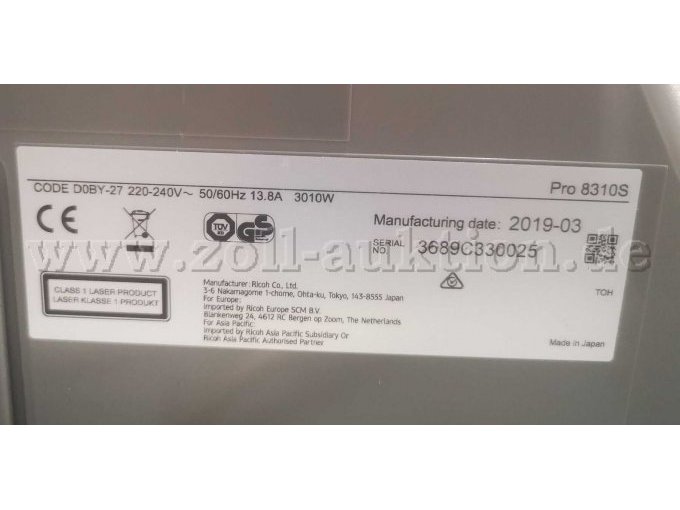 Typenschild Ricoh Pro 8310S