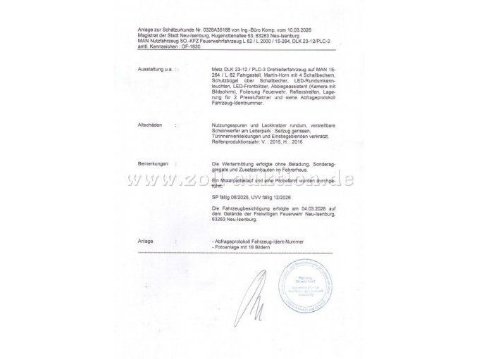 2. Seite der Schätzungsurkunde