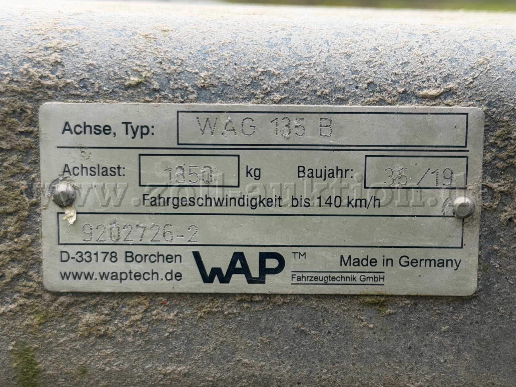 Typenschild Fahrzeugachse