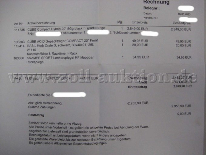 Original Kaufbeleg/ Rechnung