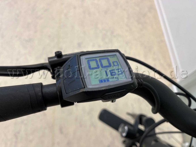 Der Computer zeigt die Gesamtkilometeranzahl an: 163 Kilometer