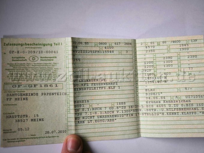 Zulassungsbescheinigung