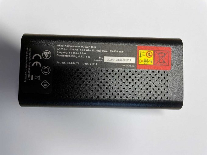 Akku-Kompressor Rückseite mit den Herstellerdaten