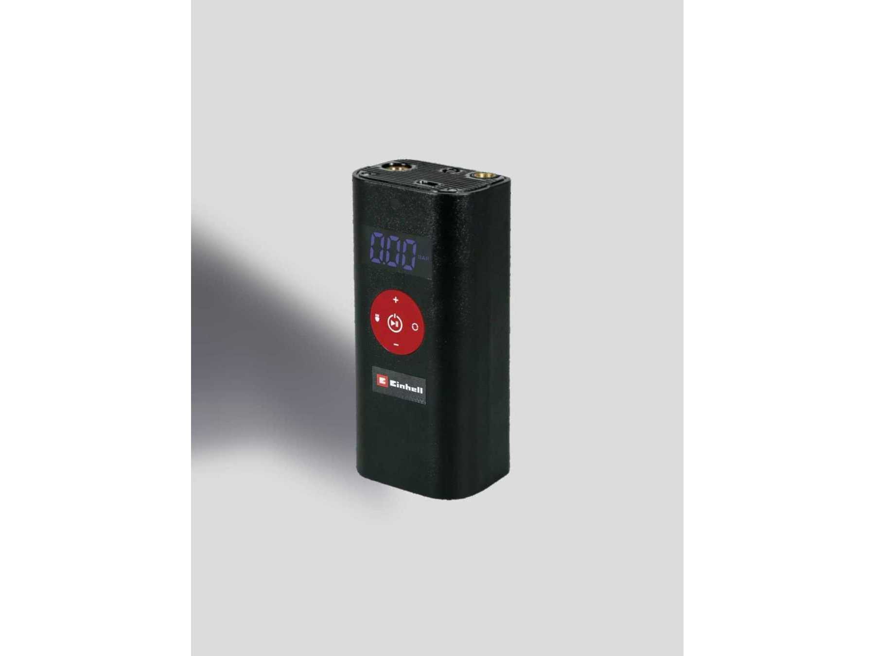 Akku-Kompressor von vorne LED-Anzeige und Bedientasten