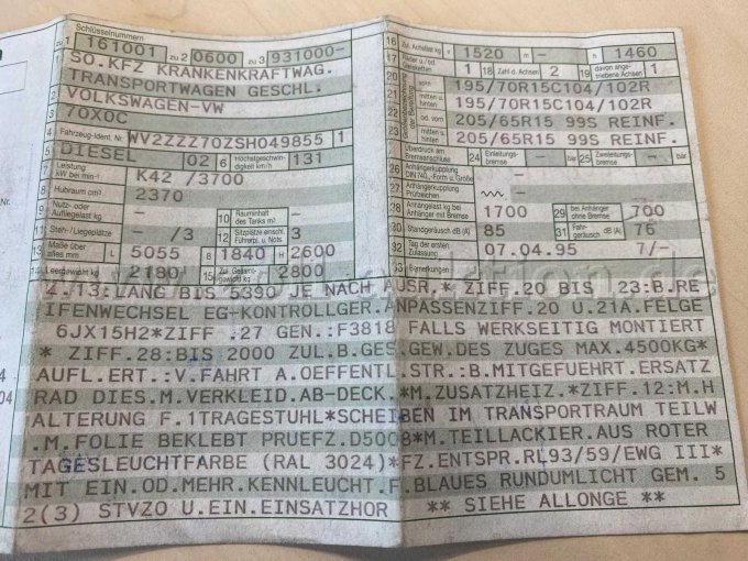 1 Einsatzfahrzeug KTW VW Transporter T4 mit Motorschaden – foto 6 – kavel bij Zoll-Auktion, Namborn