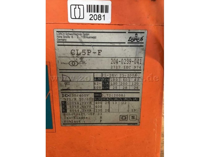 Technische Daten des Schweißgeräts