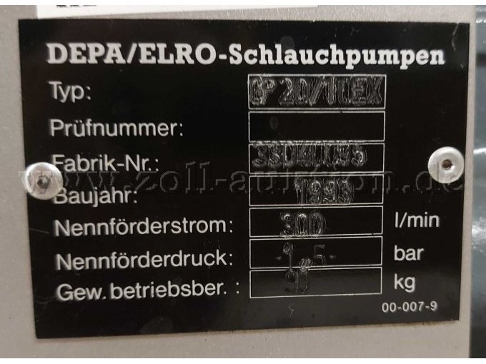 Typenschild Elro Schlauchpumpe