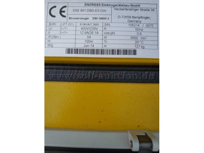1 Endress-stroomgenerator 9,0 kVA (defect) – foto 5 – kavel bij Zoll-Auktion, Braunschweig