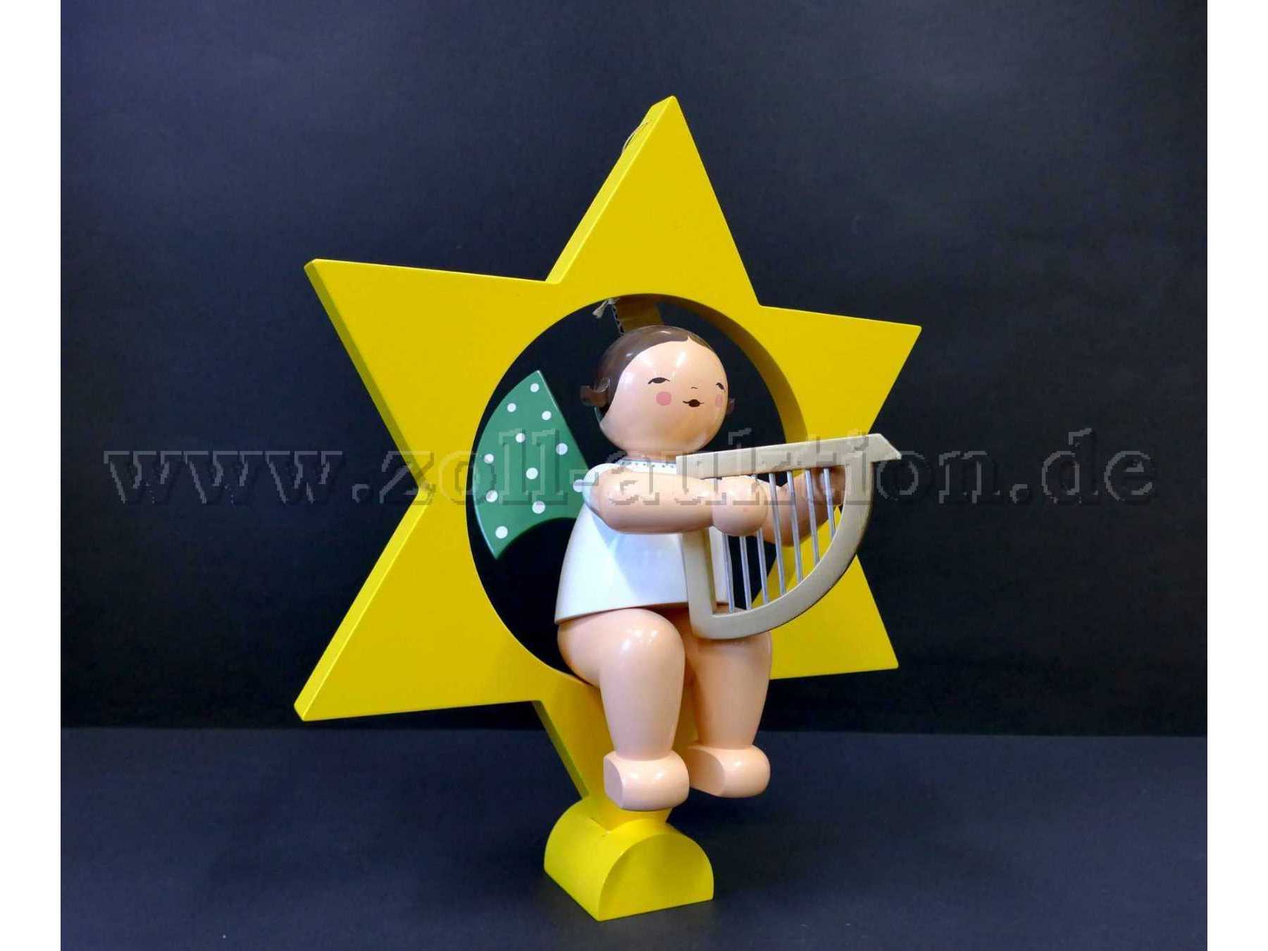 1 Engel mit Harfe im Stern, groß, Wendt & Kühn 772/14b, gebraucht