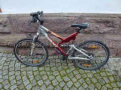 Seitenansicht mit Vorderrad, Lenker, Rahmen und Hinterrad