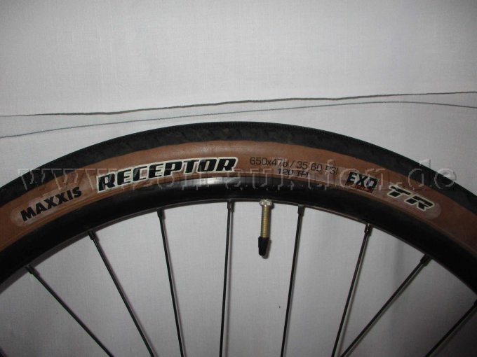 Teilansicht Vorderrad mit Reifenbezeichnung