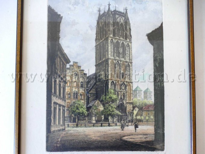 Detailansicht 1 Farbradierung der Überwasserkirche von Münster in Westfalen, Willy Scholz