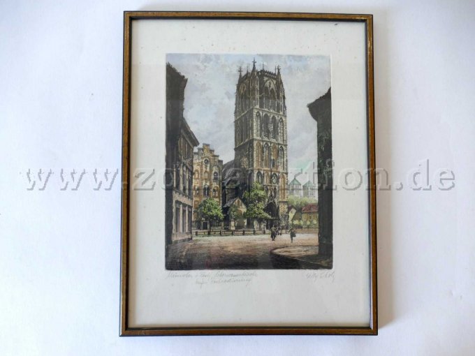 1 Farbradierung der Überwasserkirche von Münster in Westfalen, Willy Scholz