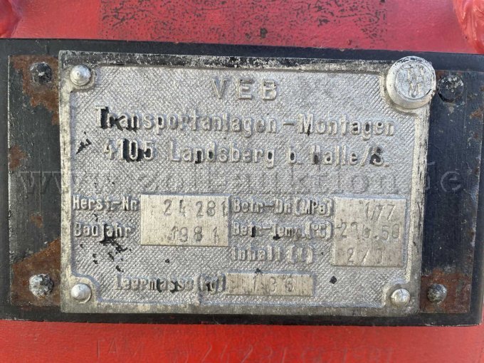 Typenschild des PG 210 Pulvertank