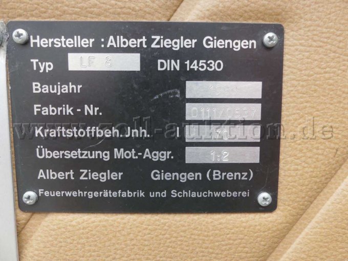 1 brandweerwagen LF 8 (Mercedes-Benz 814 F / Ziegler) – foto 10 – kavel bij Zoll-Auktion, Graben