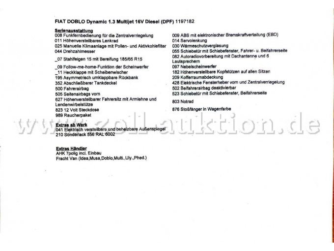 Fiat Doblo, Ausstattung