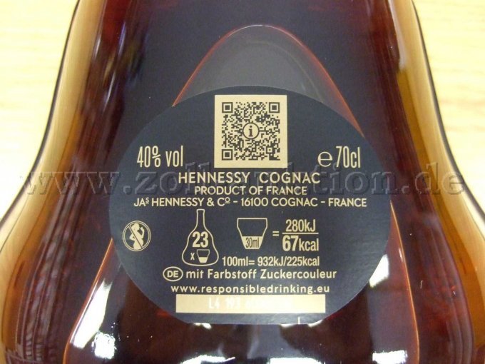 Hennessy Flasche Etikett Rückseite