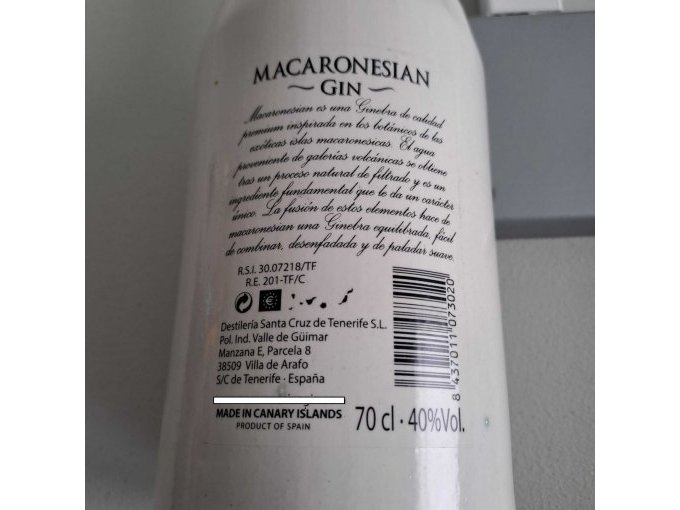 Macaronesian White Gin Rückseite 
Detail