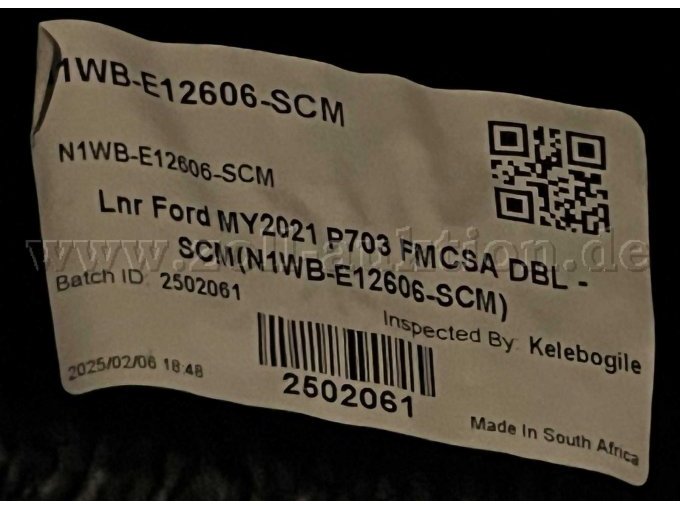 Typenschild Laderaumwanne