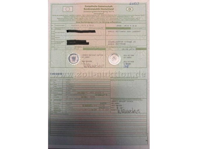 Zulassungsbescheinigung Teil II