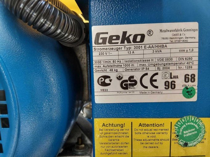 Ansicht GEKO Stromerzeuger mit CE Kennung