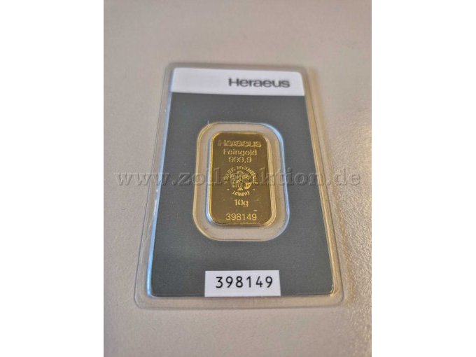 Goldbarren 10g 999,9 Feingold Frontansicht