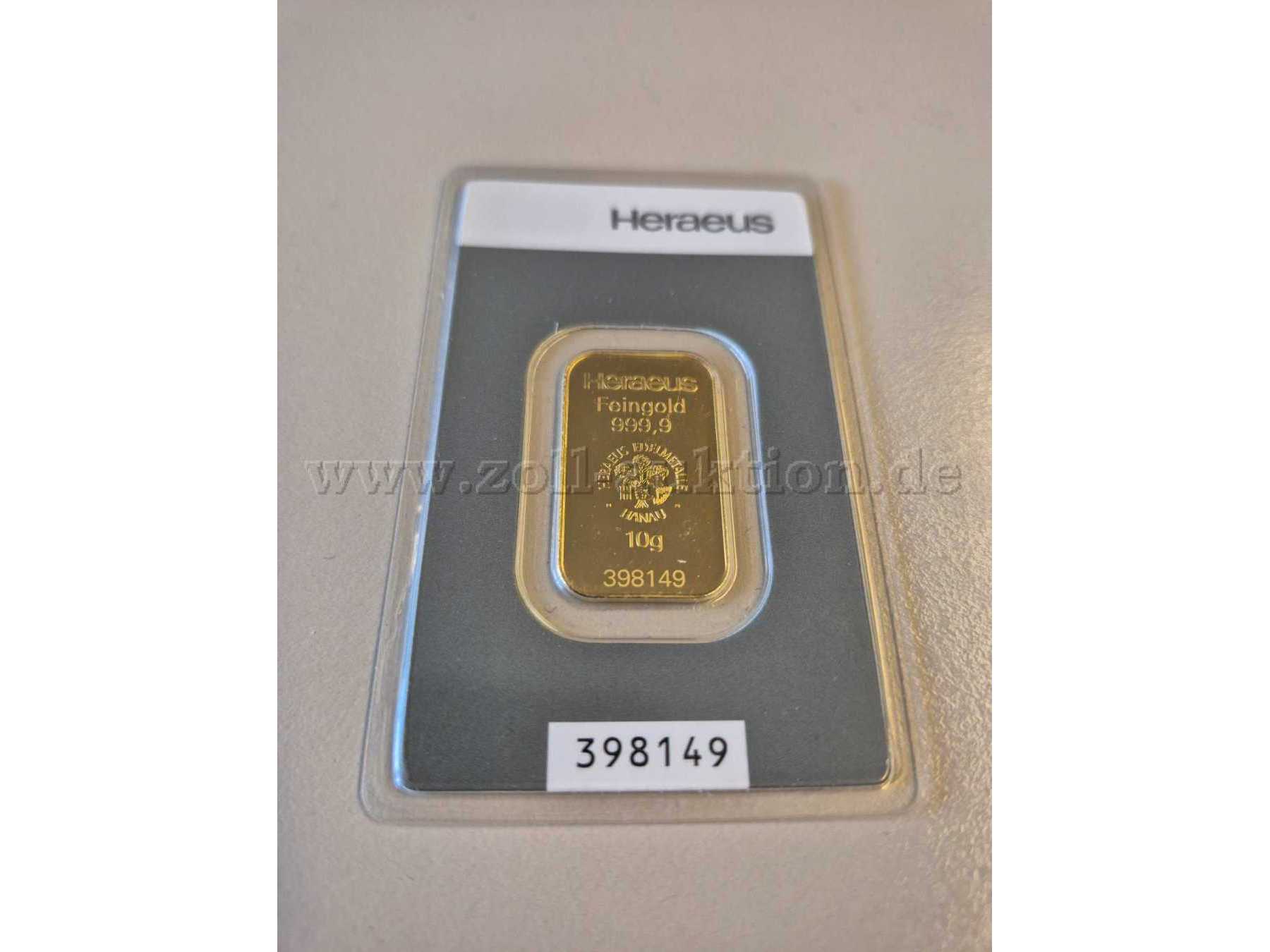 Goldbarren 10g 999,9 Feingold Frontansicht