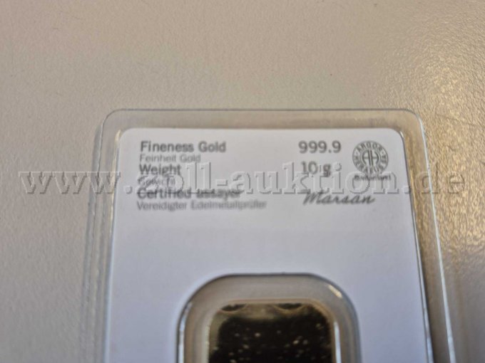 Goldbarren 10g 999,9 Feingold Rückansicht Detail