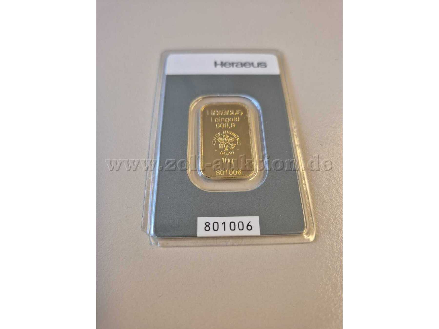 Goldbarren 10g 999,9 Feingold Frontansicht