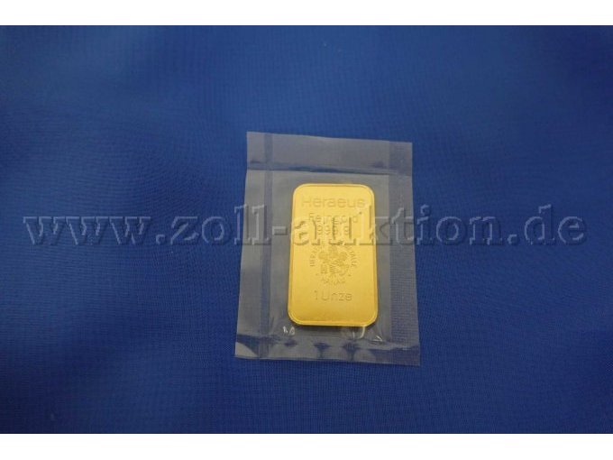 1 Heraeus Goldbarren, geprägt, 1 Unze, 999,9 Feingold