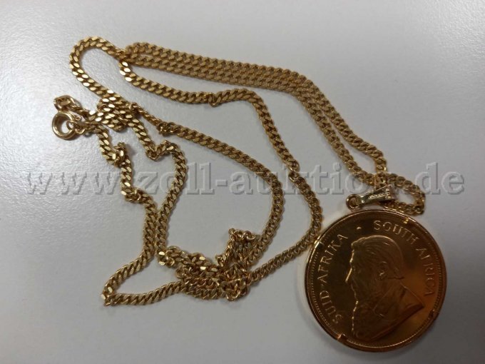 1 Goldkette mit Münzanhänger "Krugerrand"Gewicht 58,93g, Feingehalt 916,67/1000 – kavel bij Zoll-Auktion, Bochum