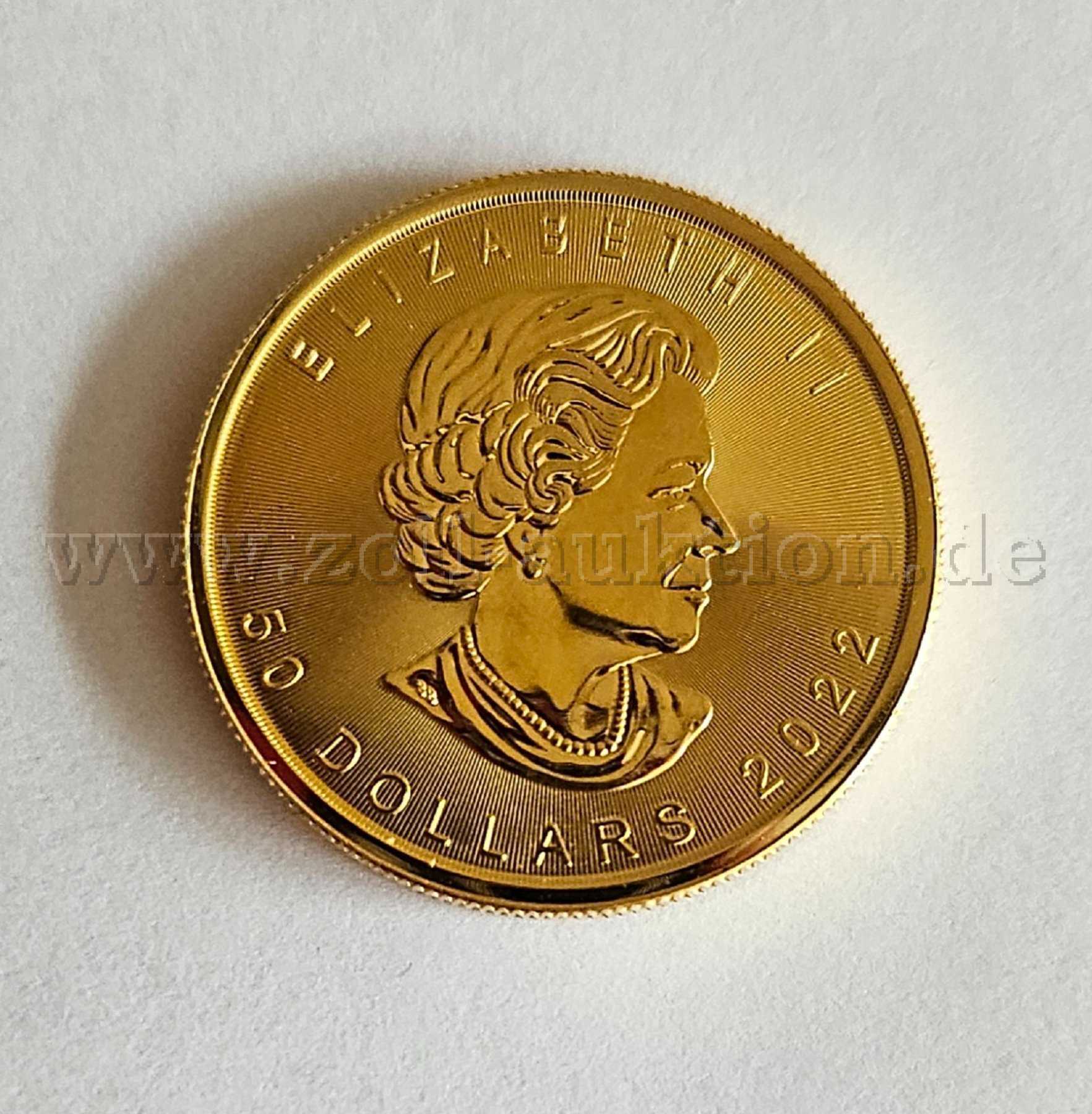 1 gouden munt Maple Leaf 2022 zuiverheid 999,9/1000