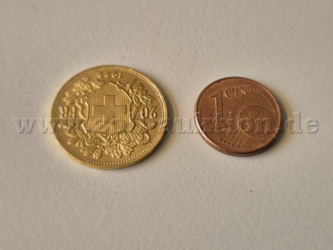 Goldmünze Vreneli
Größenvergleich