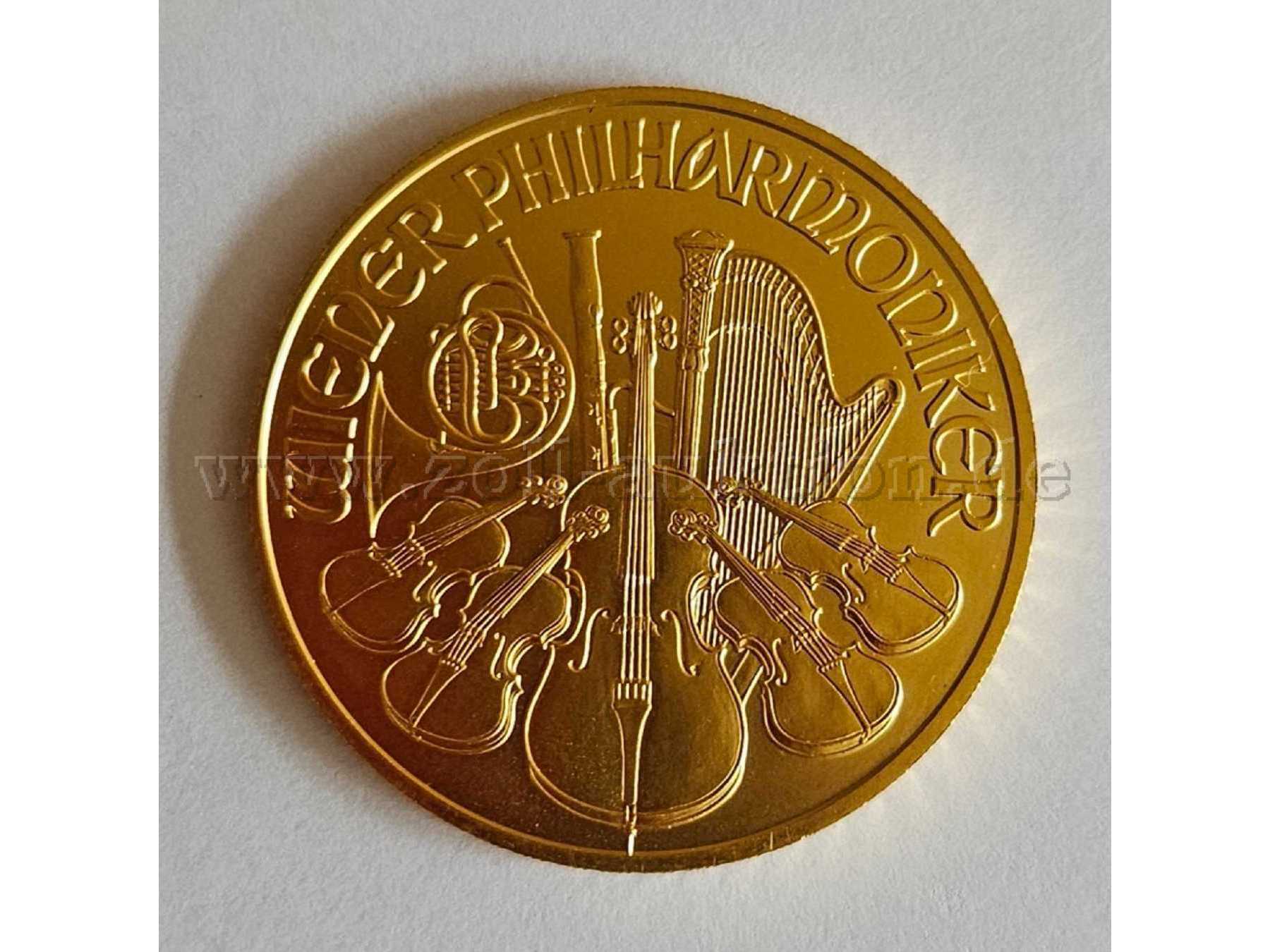 Vorderansicht Goldmünze Wiener Philharmoniker 2021