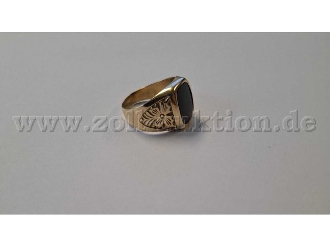 1 Goldring mit schwarzem Stein und seitlichen Ornamenten – 750er Gold – foto 3 – kavel bij Zoll-Auktion, Reutlingen