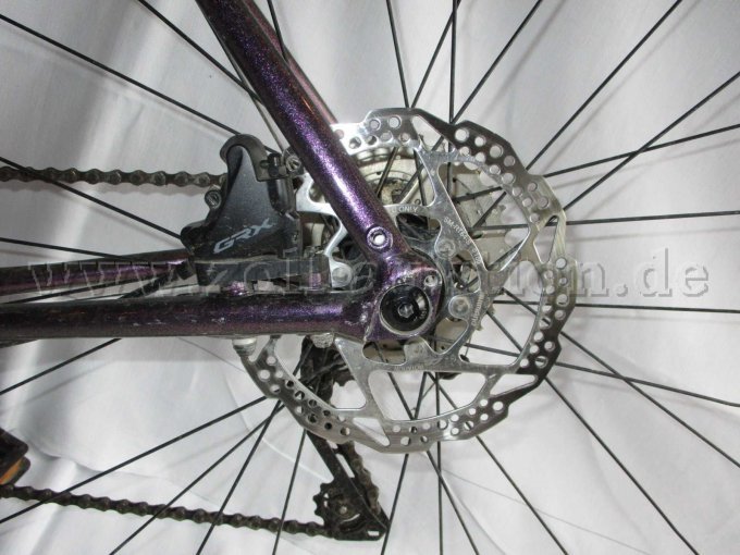 Teilansicht Hinterrad mit Scheibenbremse und GRX Bremssattel