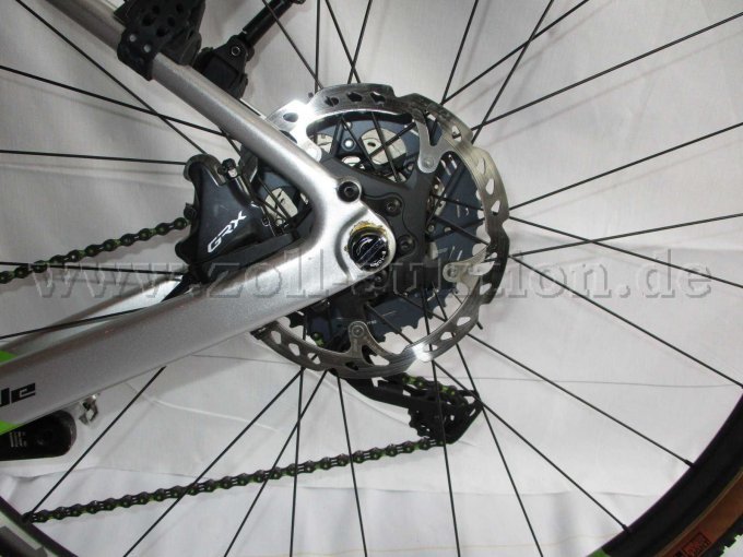 Teilansicht Hinterrad mit Scheibenbremse und GRX Bremssattel