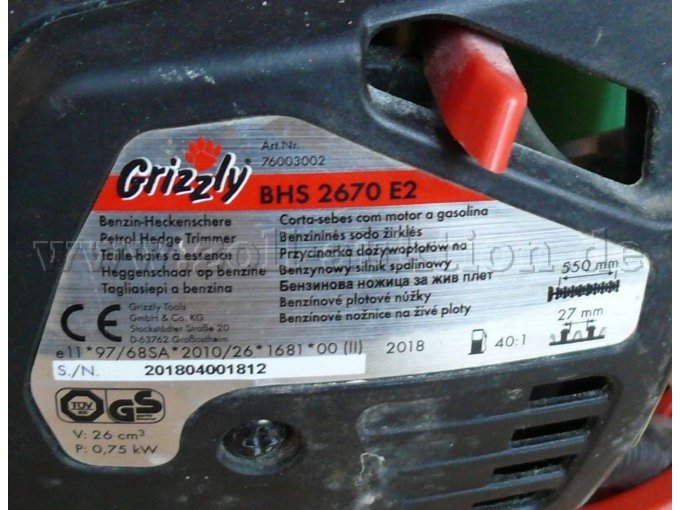 Benzin-Heckenschere BHS 2670 Typenschild
