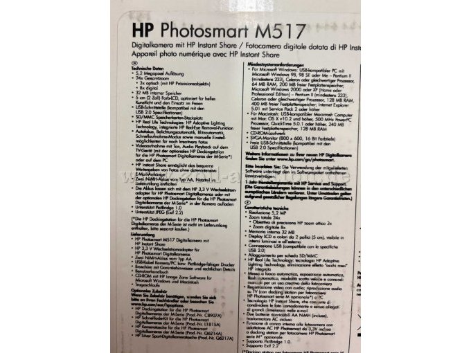 Beschreibung Rückseite der Originalverpackung