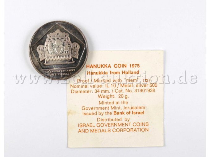 1 Hanukka Coin 1975 mit Beschreibung in englisch